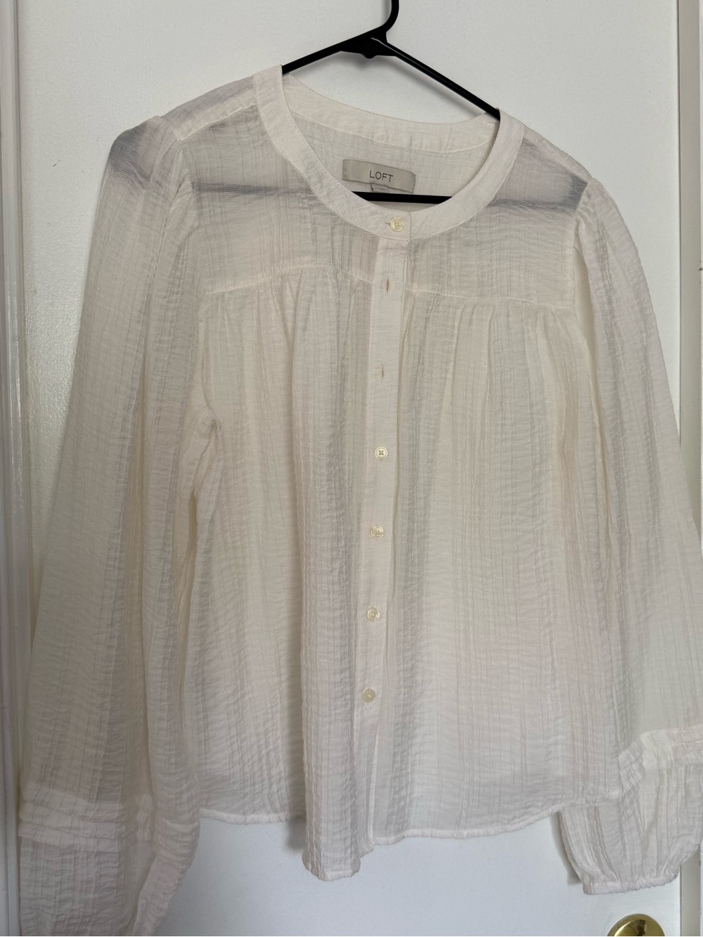 LOFT White Sheer Button-Up Peasant Blouse